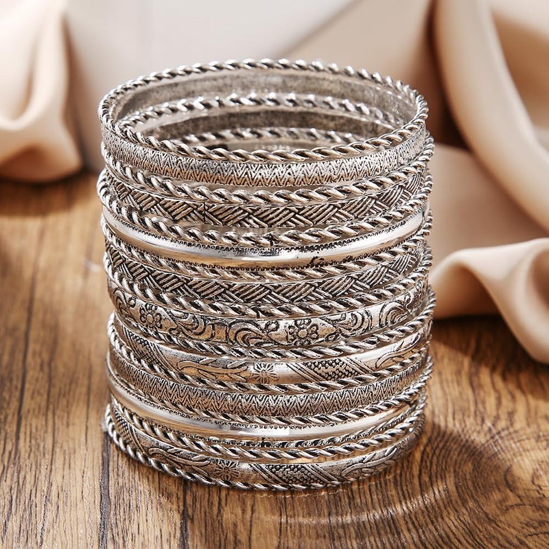 RINTOLER Store 16Pcs Gold Bangle Bracelets for Women - Multi Layer Stackable Textured Bracelets Boho Jewelrys Set. - Image 3